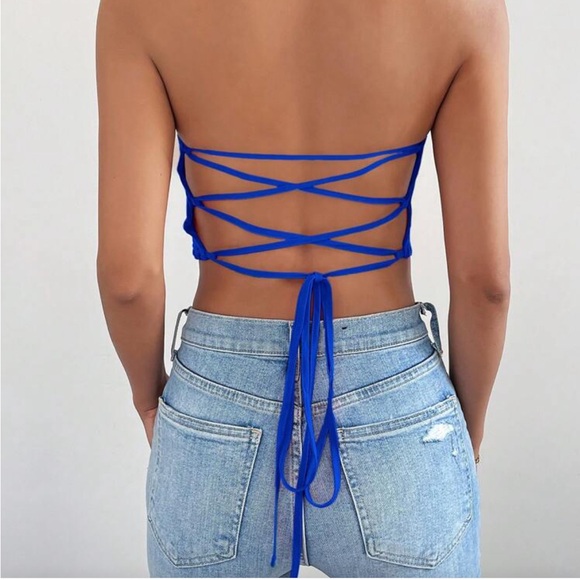 Blue Ribbed Tube Top - Picture 4 of 4